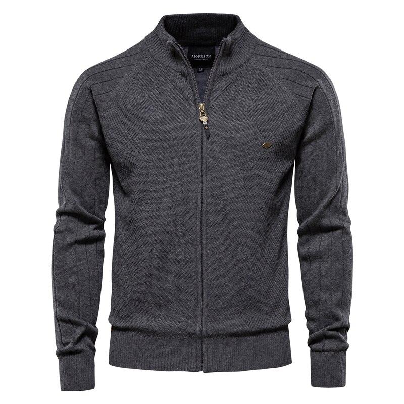 AIOPESON Men Fashion AIOPESON Argyle Effen Kleur Vest Mannen Casual Kwaliteit Rits Katoen Winter Heren Truien Mode Basic Vesten voor Mannen XXL 82-90 kg donkergrijze kleur
