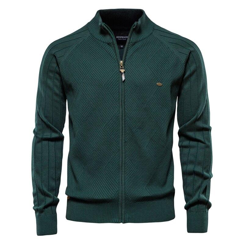 AIOPESON Men Fashion AIOPESON Argyle Effen Kleur Vest Mannen Casual Kwaliteit Rits Katoen Winter Heren Truien Mode Basic Vesten voor Mannen XL 75-82 kg groen
