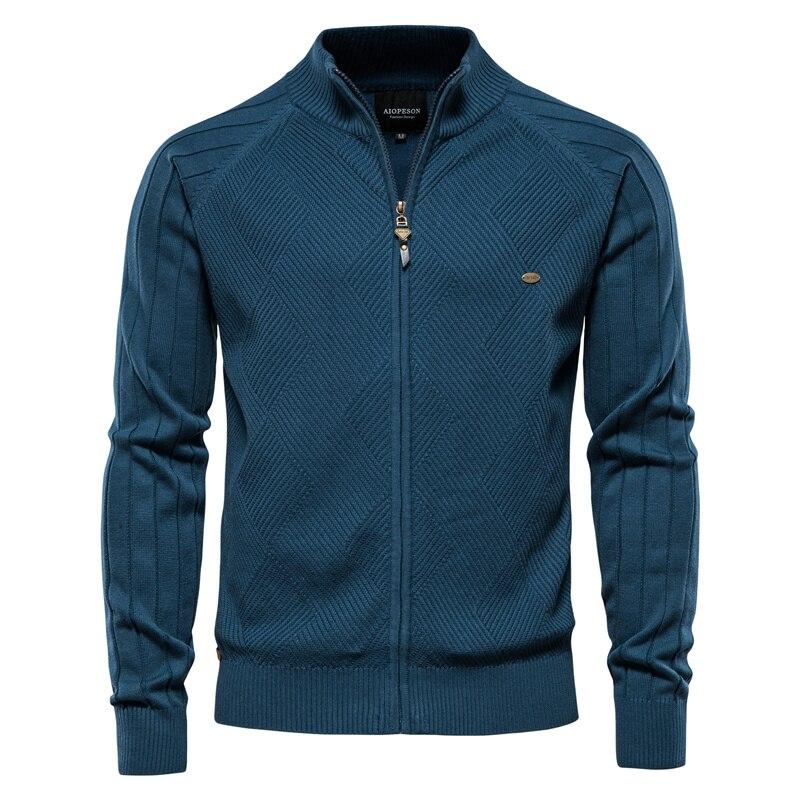 AIOPESON Men Fashion AIOPESON Argyle Effen Kleur Vest Mannen Casual Kwaliteit Rits Katoen Winter Heren Truien Mode Basic Vesten voor Mannen XXL 82-90 kg blauw