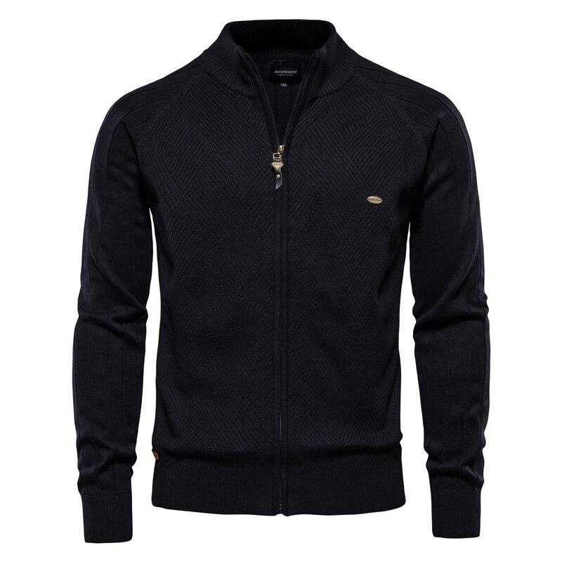 AIOPESON Men Fashion AIOPESON Argyle Effen Kleur Vest Mannen Casual Kwaliteit Rits Katoen Winter Heren Truien Mode Basic Vesten voor Mannen M 55-65 kg zwart