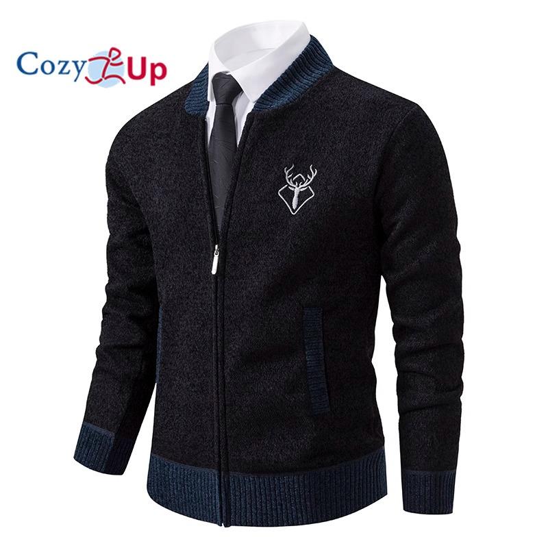 Cozy Up gezellig lente heren vest trui jas top rits slim fit staande hals gebreide mode effen kleur trui L zwart