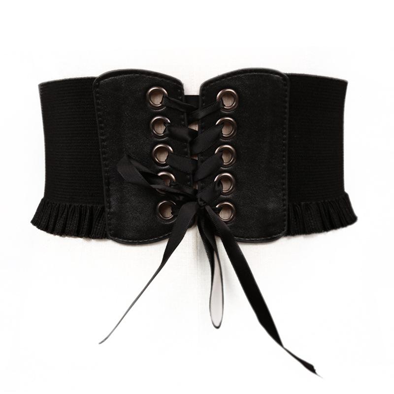 COOLERFIRE FASHION Brede riem voor vrouwen Hoge kwaliteit mode korset tailleband elastische riemen voor vrouwen luxe merk witte stretch broekriemen DT075 60CM-80CM zwart