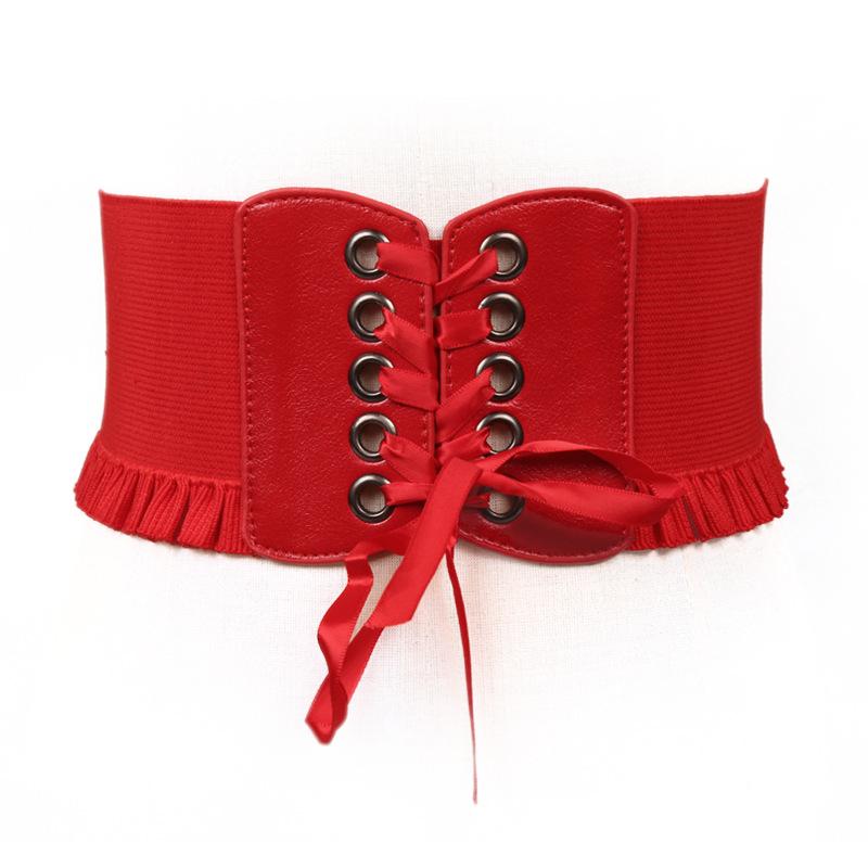 COOLERFIRE FASHION Brede riem voor vrouwen Hoge kwaliteit mode korset tailleband elastische riemen voor vrouwen luxe merk witte stretch broekriemen DT075 60CM-80CM rood