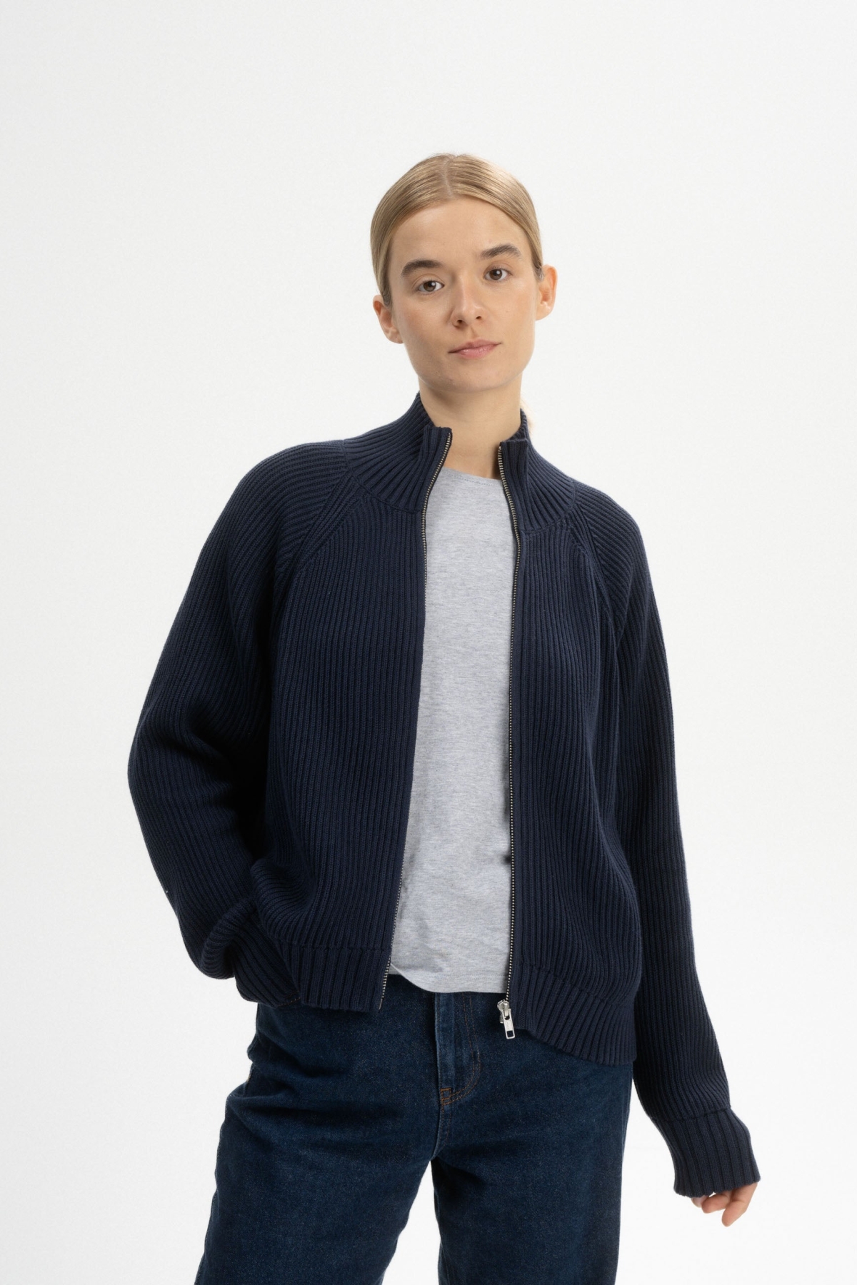 MELA Damen vegan Rippenstrickjacke Kamuka Navy