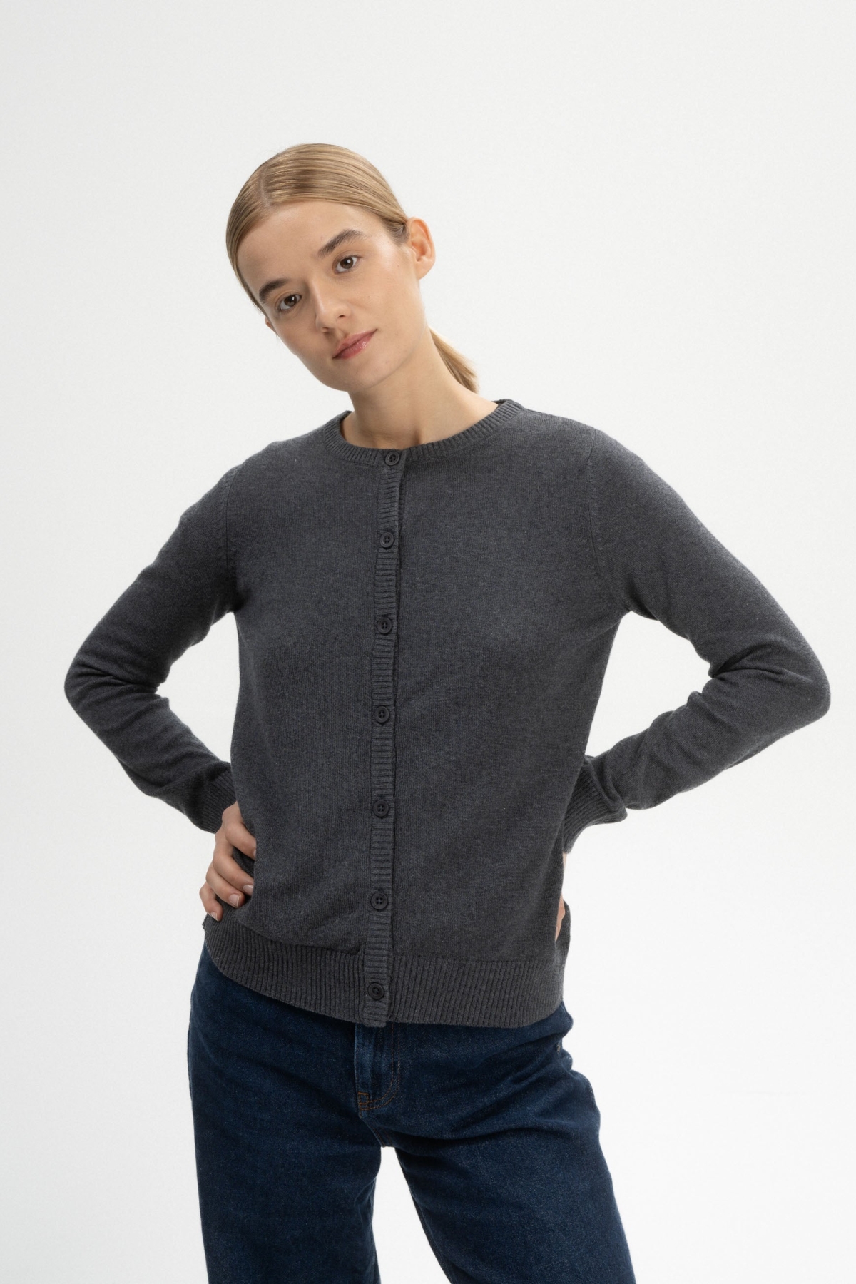 MELA Damen vegan Strickjacke Fine Nameen Anthrazit nge
