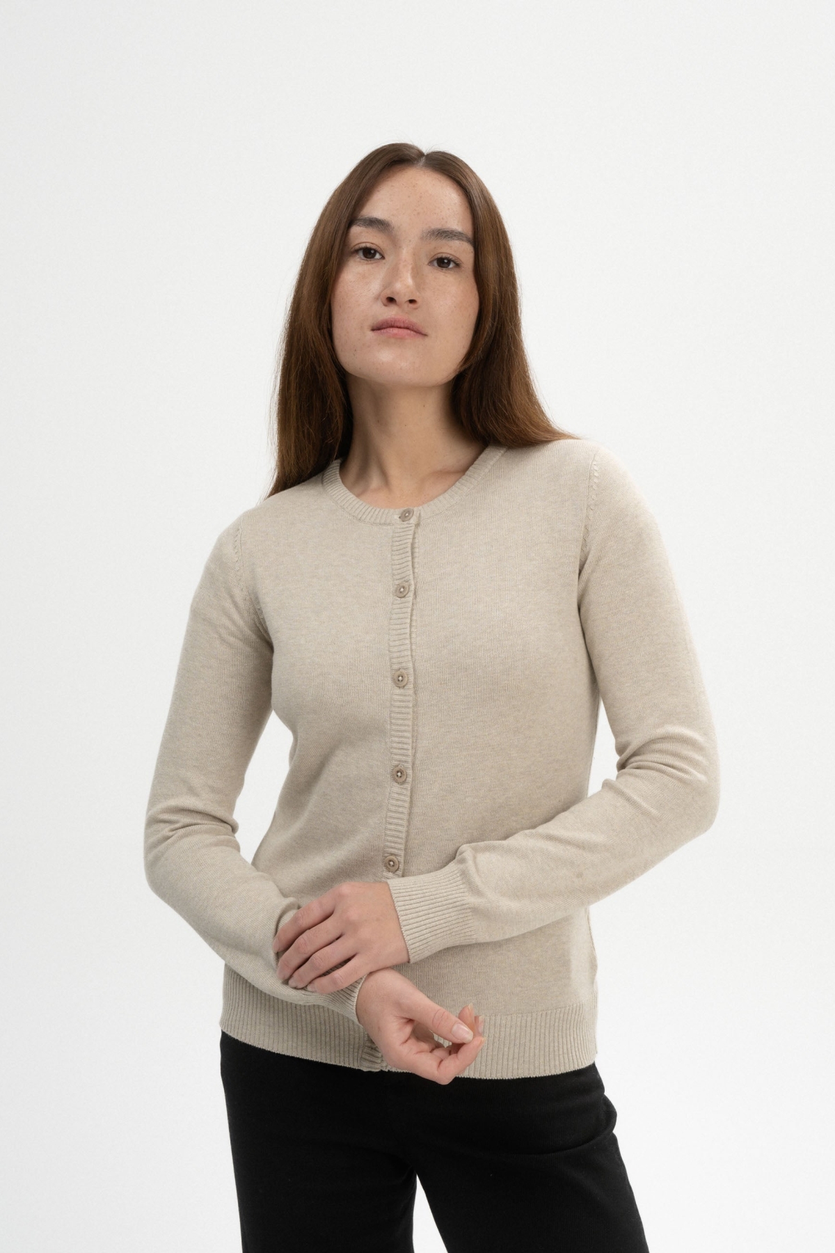 MELA Damen vegan Strickjacke Fine Nameen Pebble nge Beige