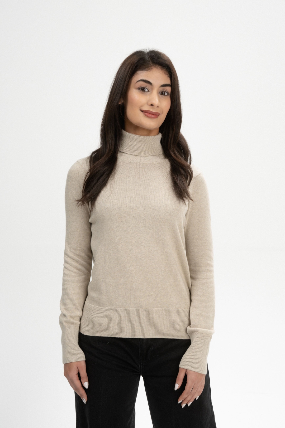 MELA Damen vegan Strickpullover Mit Rollkragen Mayura Pebble nge