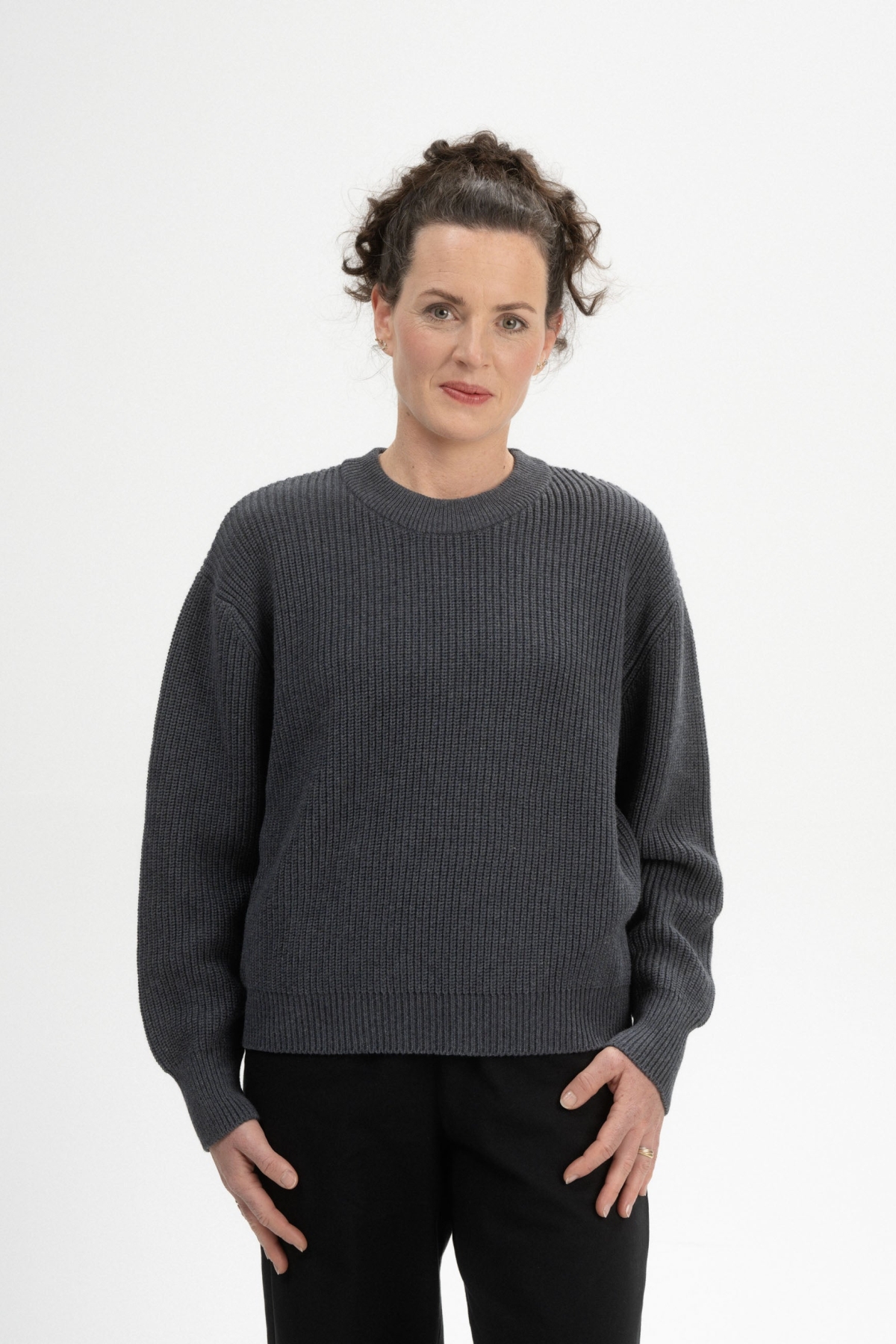 MELA Damen vegan Strickpullover Rippe Adah Anthrazit nge