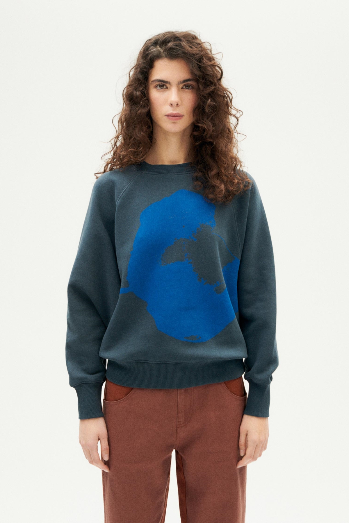 Thinking mu Damen vegan Sweatshirt Bonnie Graphite Flower Teal/Blau