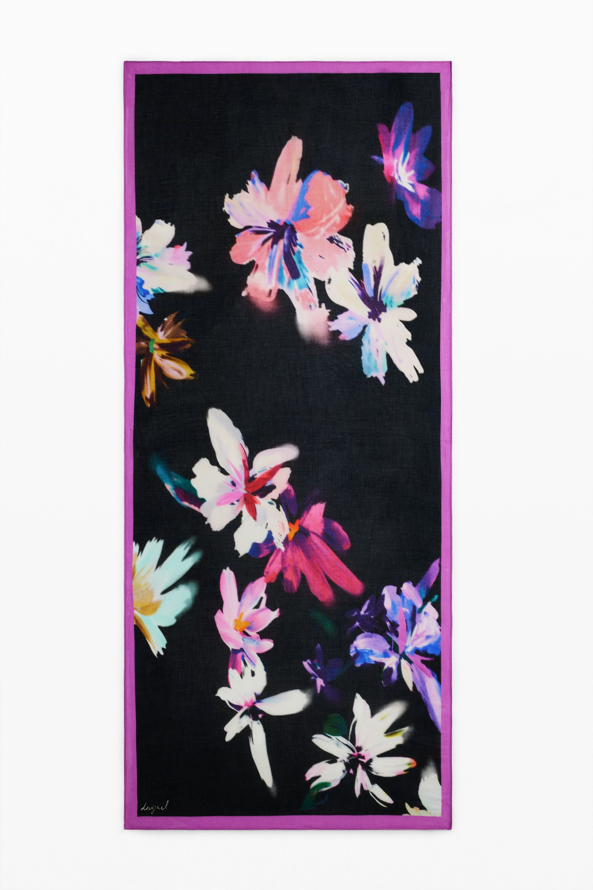 Desigual Rechthoekige bloemen sjaal - BLACK