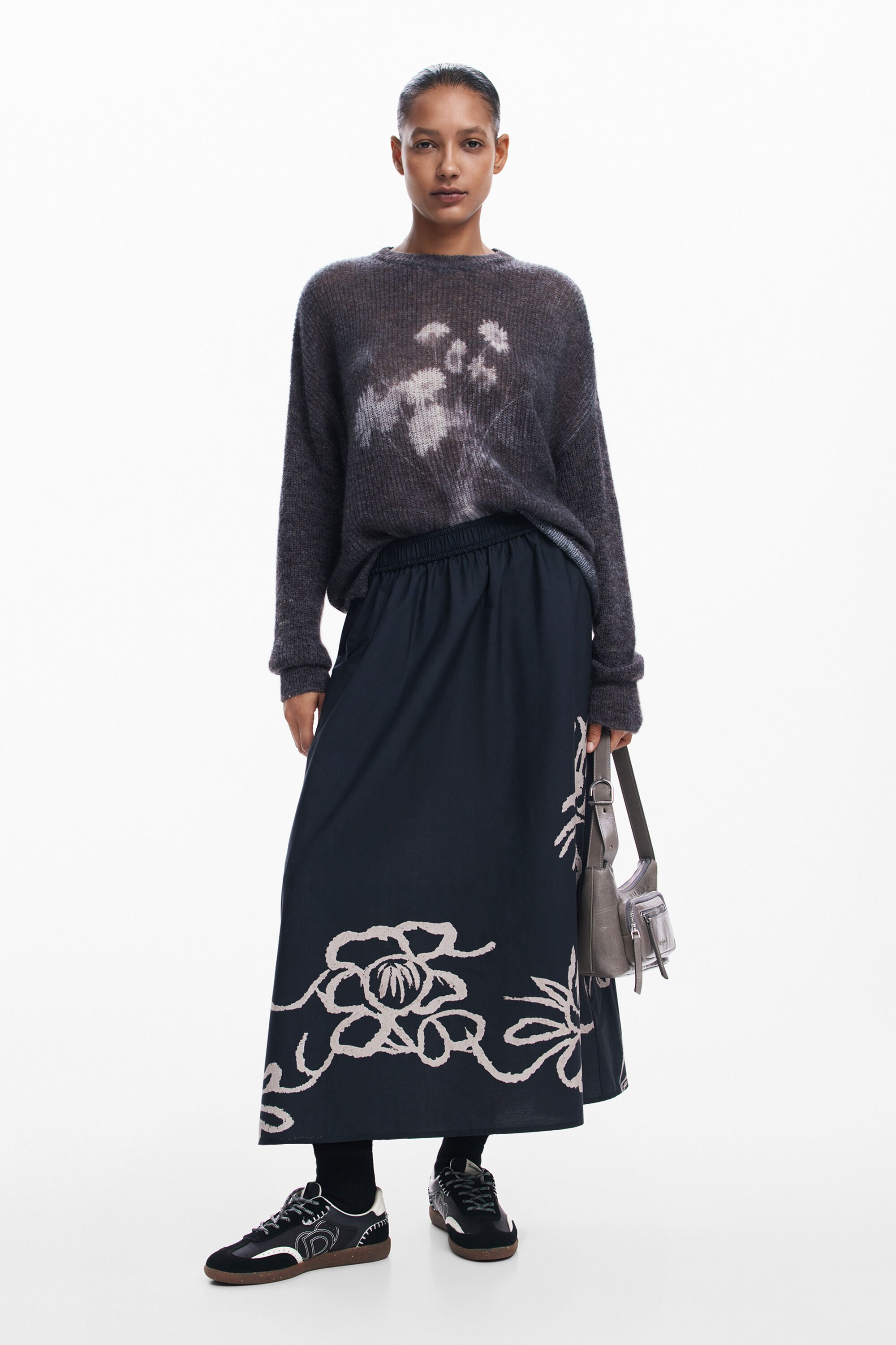 Desigual Lange bloemenrok - BLACK