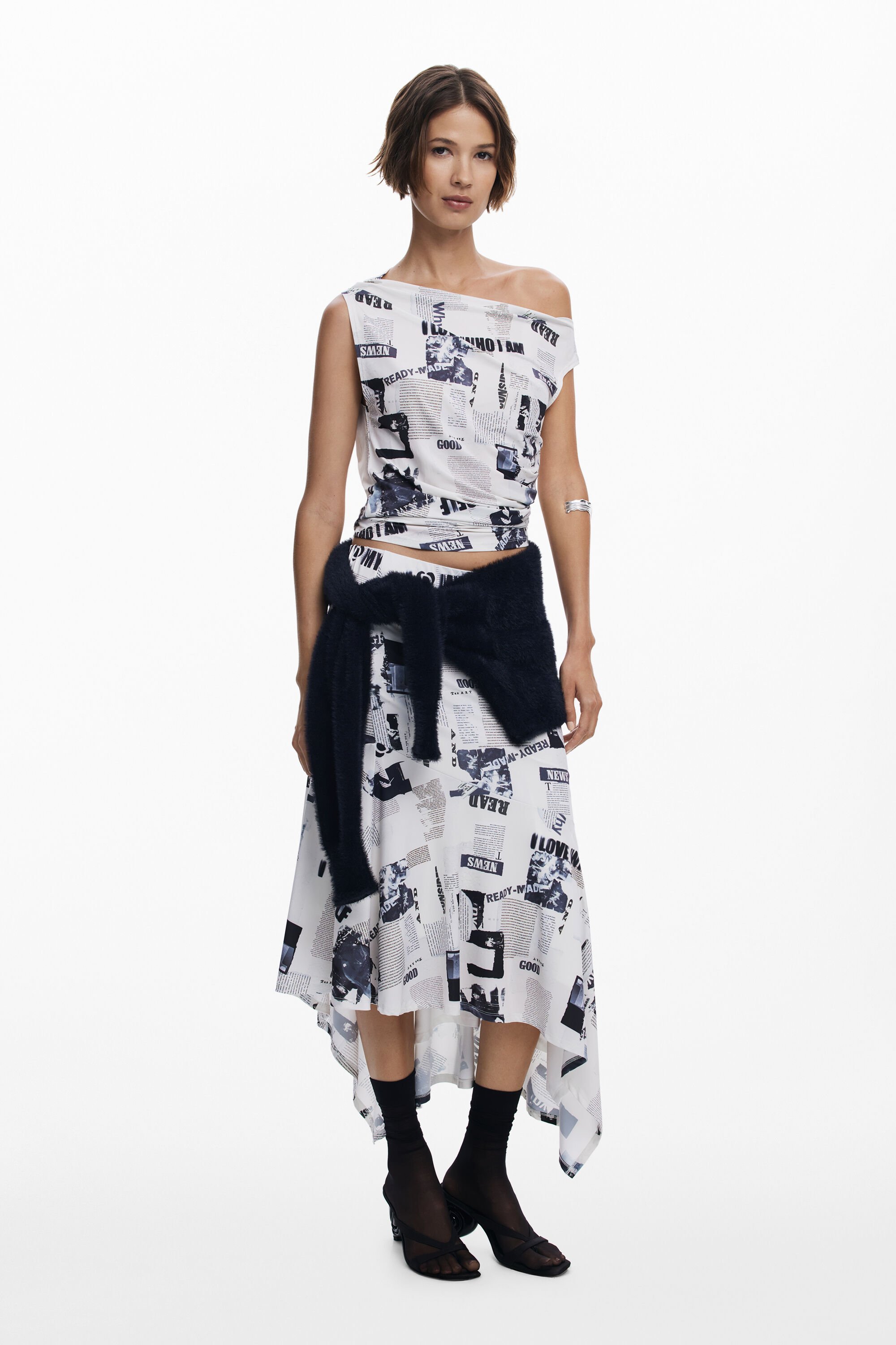 Desigual Asymmetrische krantenrok - WHITE