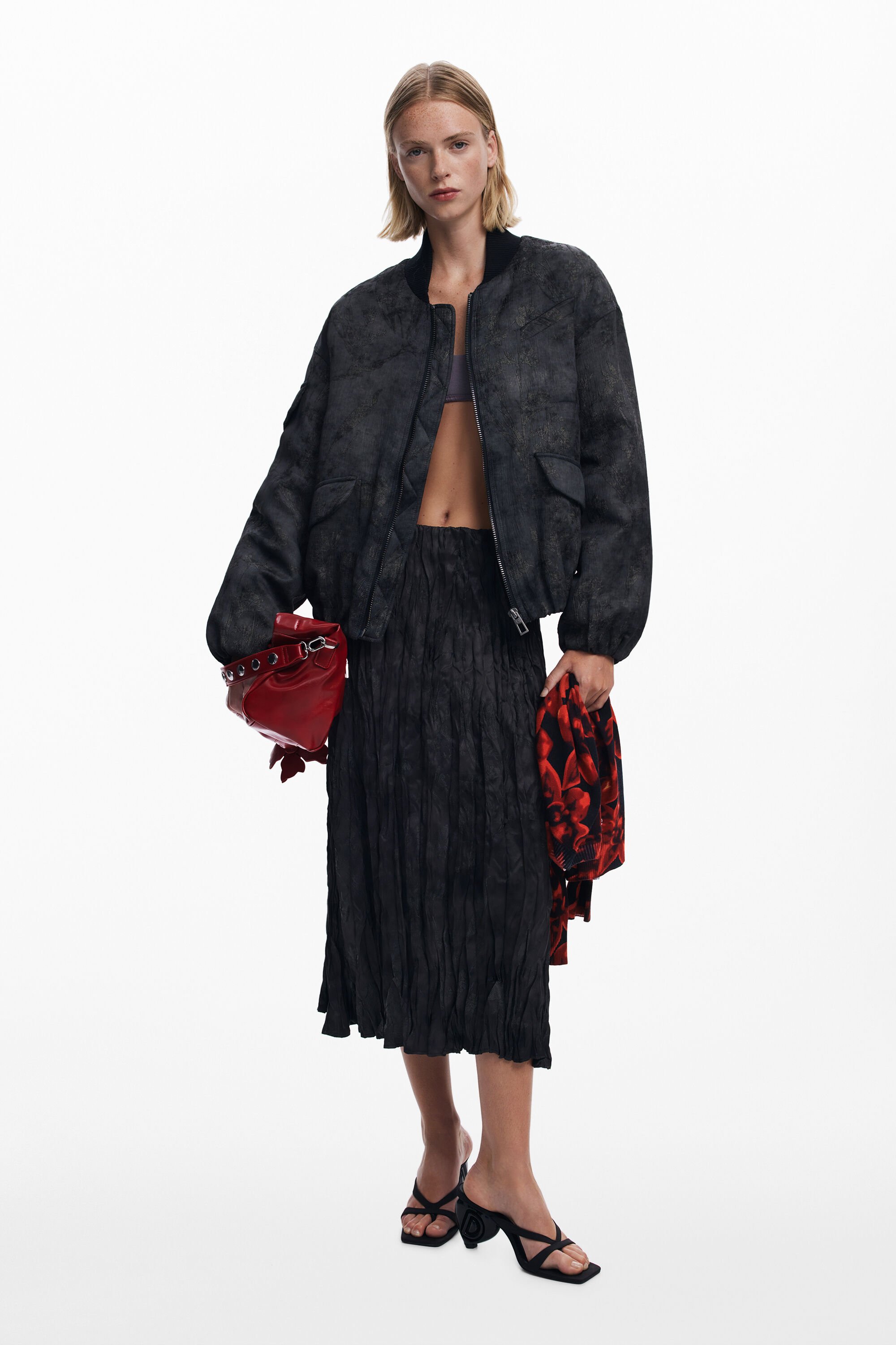 Desigual Midirok met plooien - BLACK
