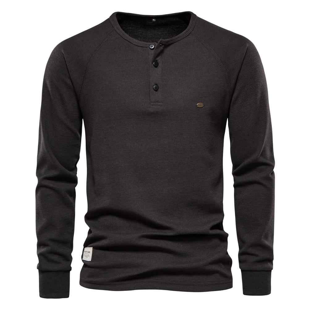 AIOPESON Men Fashion AIOPESON Mannen Wafel T-shirt 2022 Nieuwe Herfst Henley Kraag Lange Mouw Eenvoudige Ademende Mannen Tee Shirts Effen Kleur tops Mannen M 60-70 kg