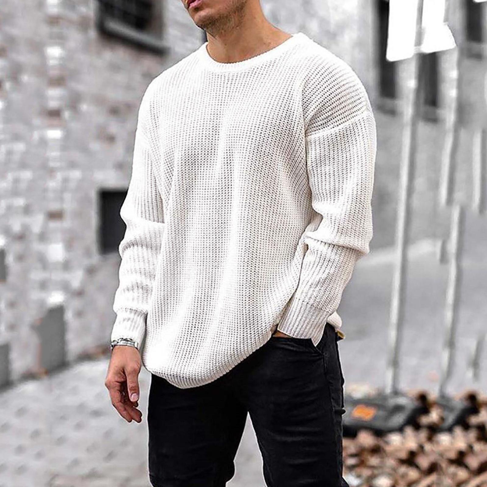 Challenge Heren Herfst Winter Lange Mouw Effen Trui Top T-shirt Blouse M wit