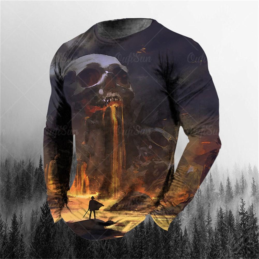 ETST 007 3D-print O-hals lange mouwen Plus Size T-shirt Herenkleding Retro Heren T-shirt met lange mouwen Schedel Lang T-shirt Heren Straat S