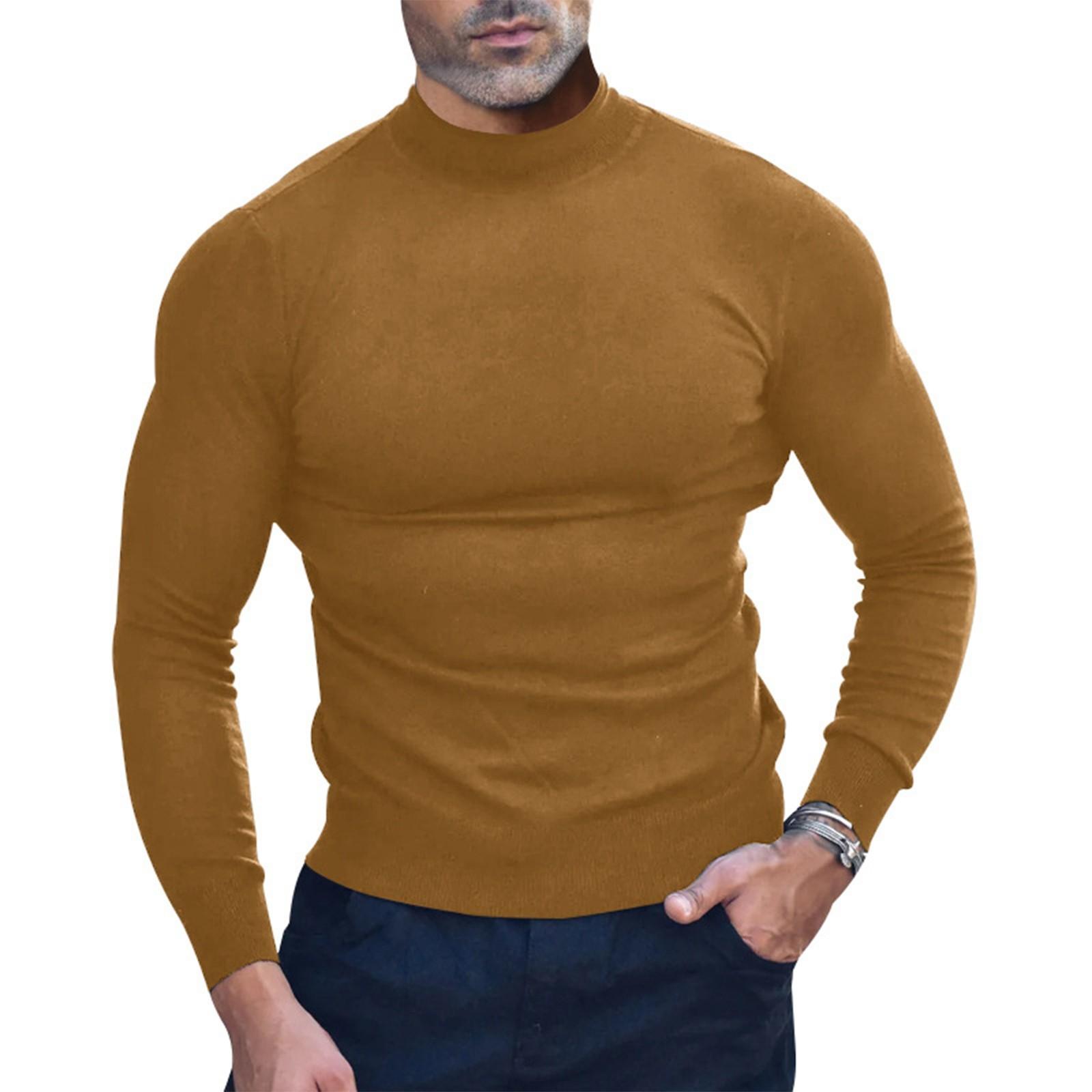 Challenge Heren herfst casual coltrui effen top lange mouw T-shirt XXXL koffie