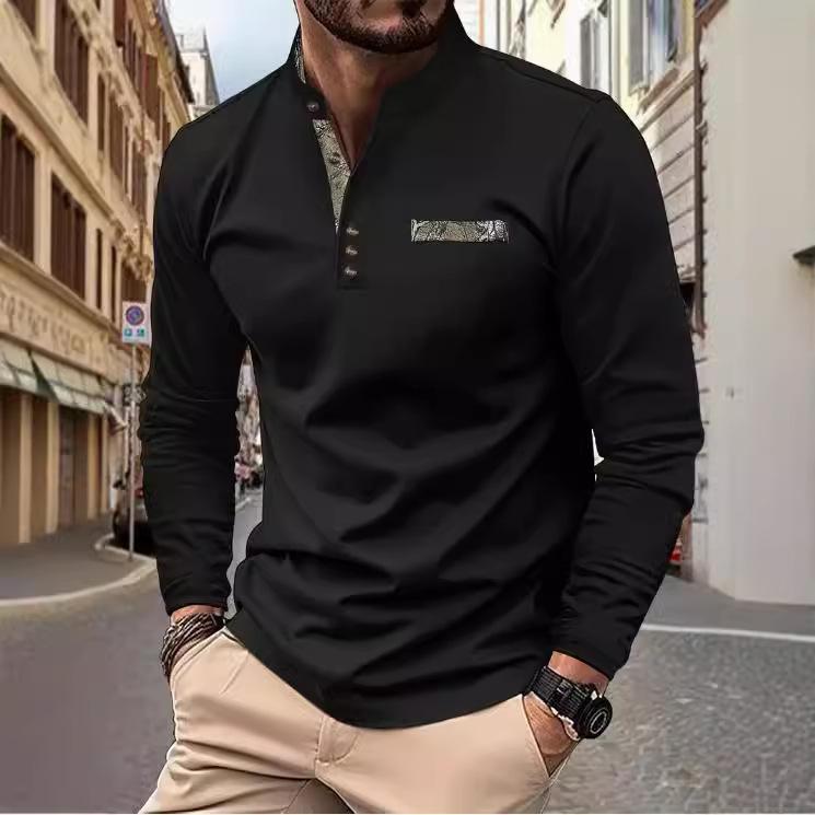 Fashion human Heren lente en herfst heren poloshirt met opstaande kraag casual sport lange mouwen Henley shirt XXXL