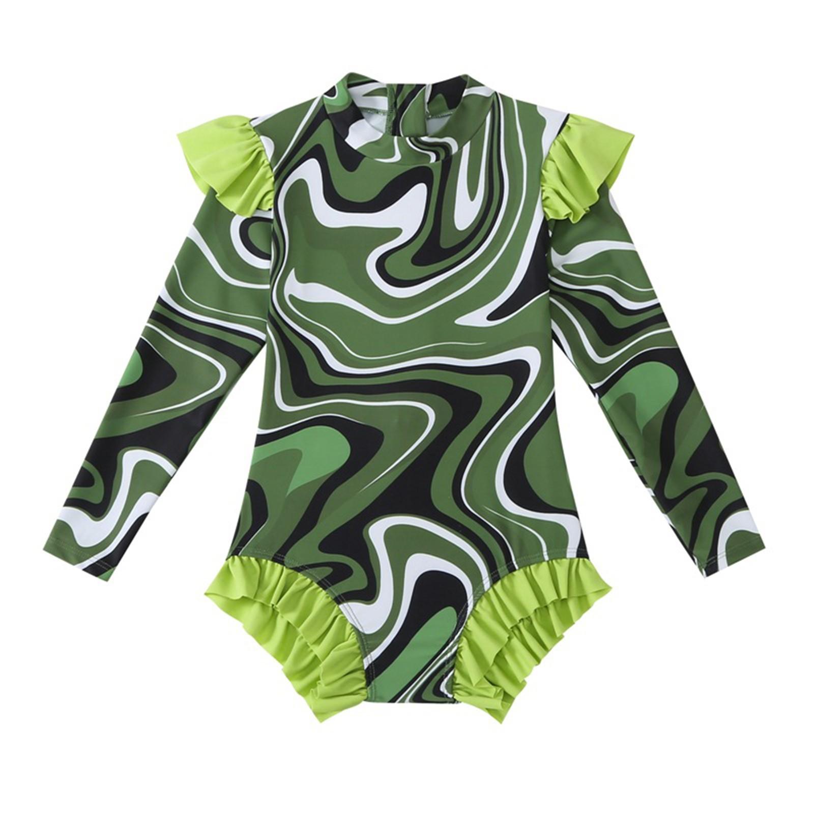Hong  Art Children's printed one-piece swimsuit with small flying sleeves 116