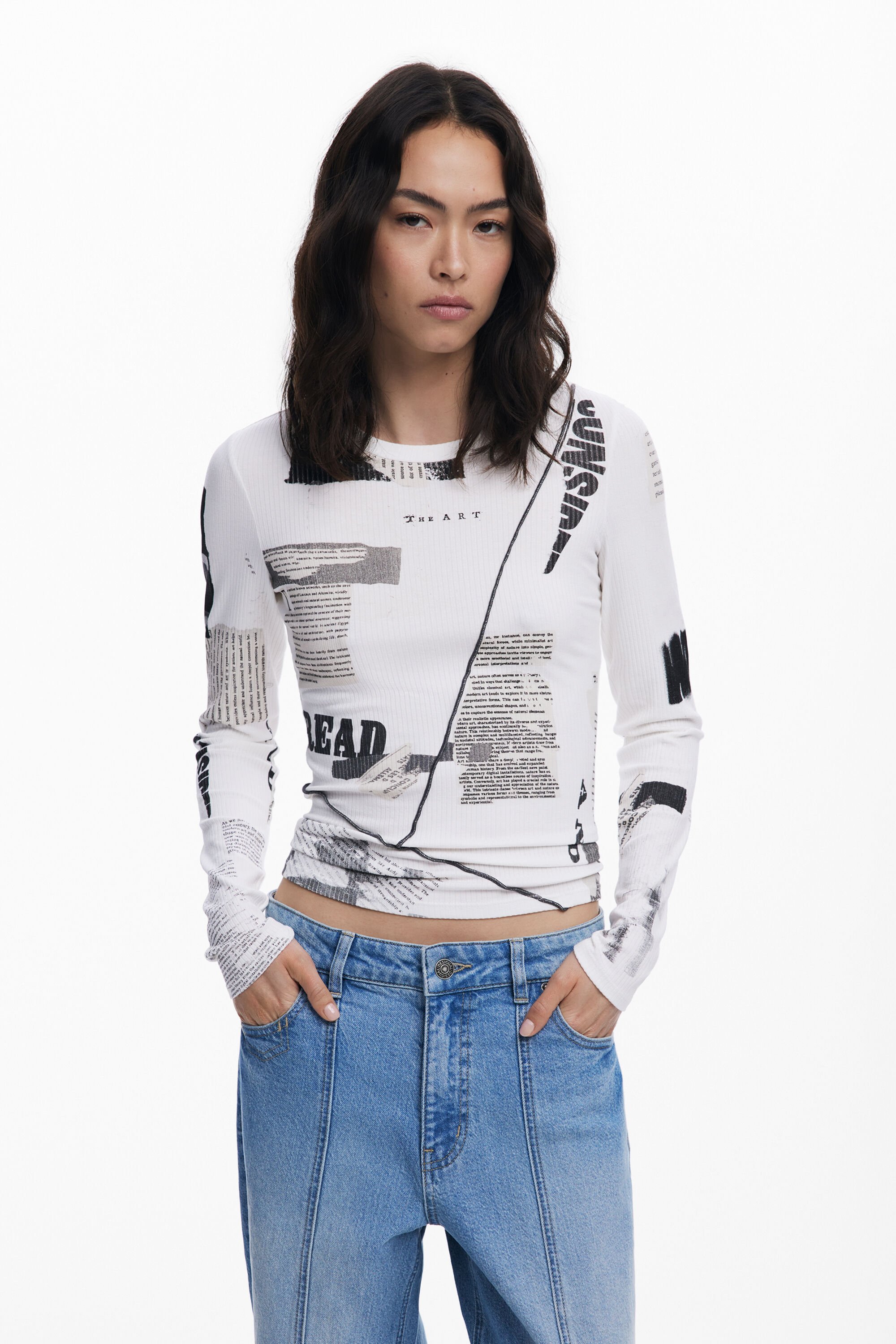 Desigual Geribd kranten-T-shirt - WHITE