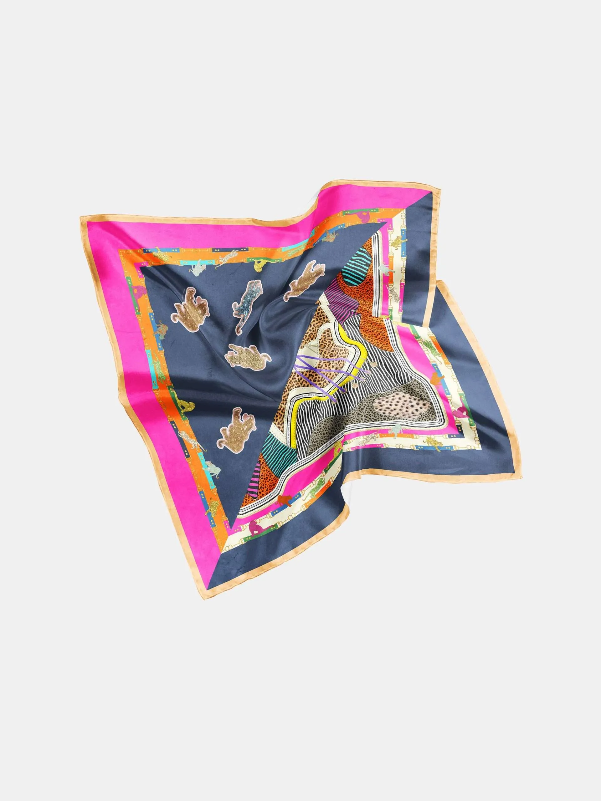 Mucho Gusto Zijden sjaal burano blauw met rood broches patchwork