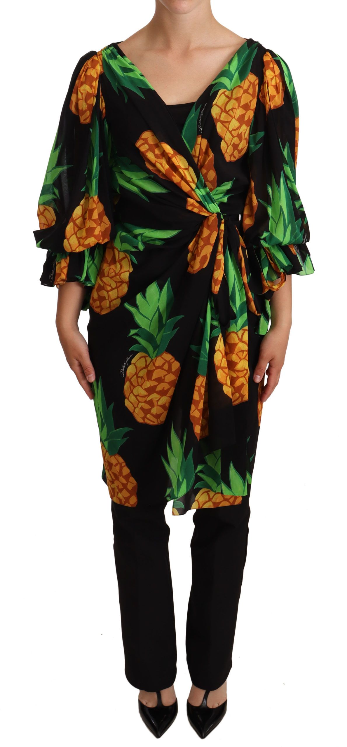 Dolce & Gabbana Zijden Wikkeljurk Met Ananasprint