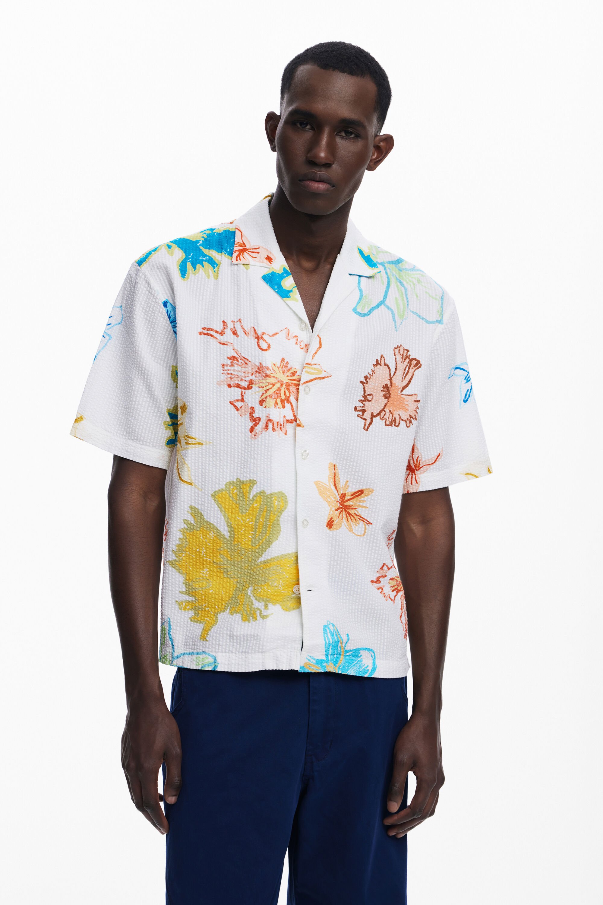 Desigual Overhemd met korte mouwen en bladeren - WHITE
