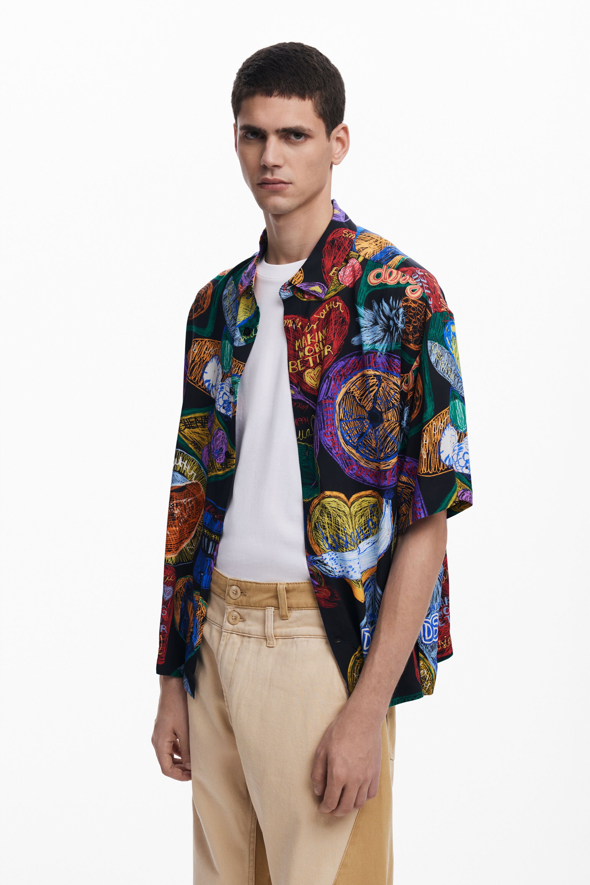 Desigual Kortemouw overhemd met fruitprint - BLACK