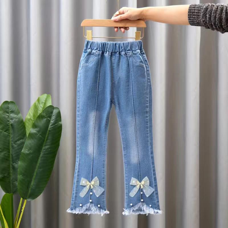 Lucky Jack Meisjesjeans Lente en herfst Kinderbroek met wijde pijpen Baby Casual flare-broek voor meisjes 130cm