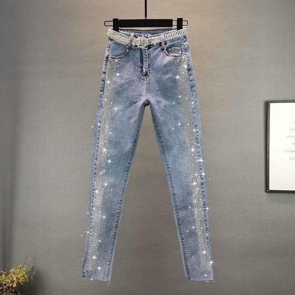 Peace SS Lente en herfst straat dames decoratie hoge taille denim broek broek 2XL