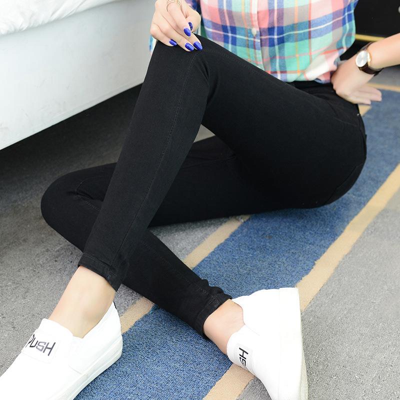 Zhuoneng Clothing Fashion Slim Small Foot Jeans met hoge taille Dunne elastische lange damesbroek 32