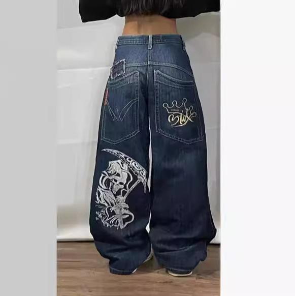 PulseTrade Dames Gradient Hip-Hop Geborduurde Losse Slim Jeans M