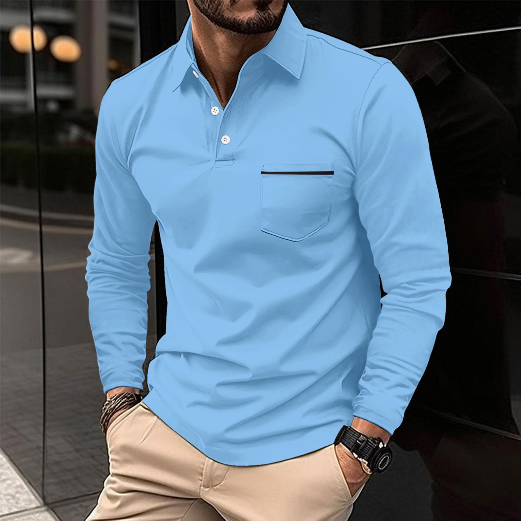 HerSight Lente Herfst Man POLOshirt met lange mouwen, revers, knoopzak, sportpolo's voor heren M