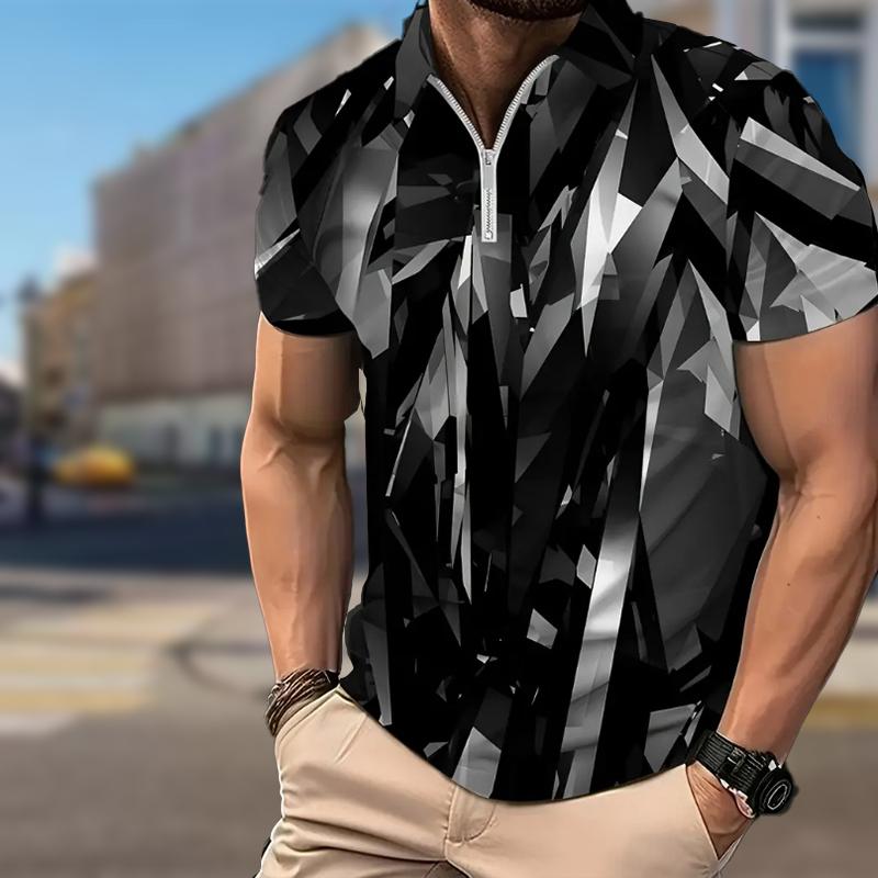 Happy Show Heren Shirt Polo Casual Rits Korte Mouw Mode Casual Rits Zomer Lente Regular Fit Glasprint 3D Print Shirt XL