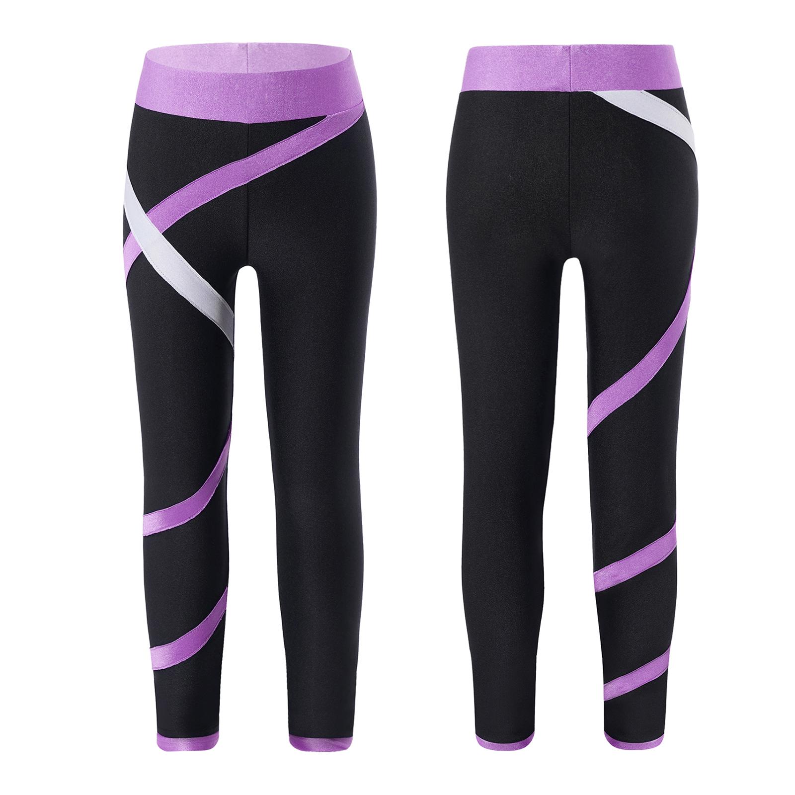 Fldy Meisjes Colorblock Gym Sportbroeken Schaatsen Strakke Legging 13-14 Years paars