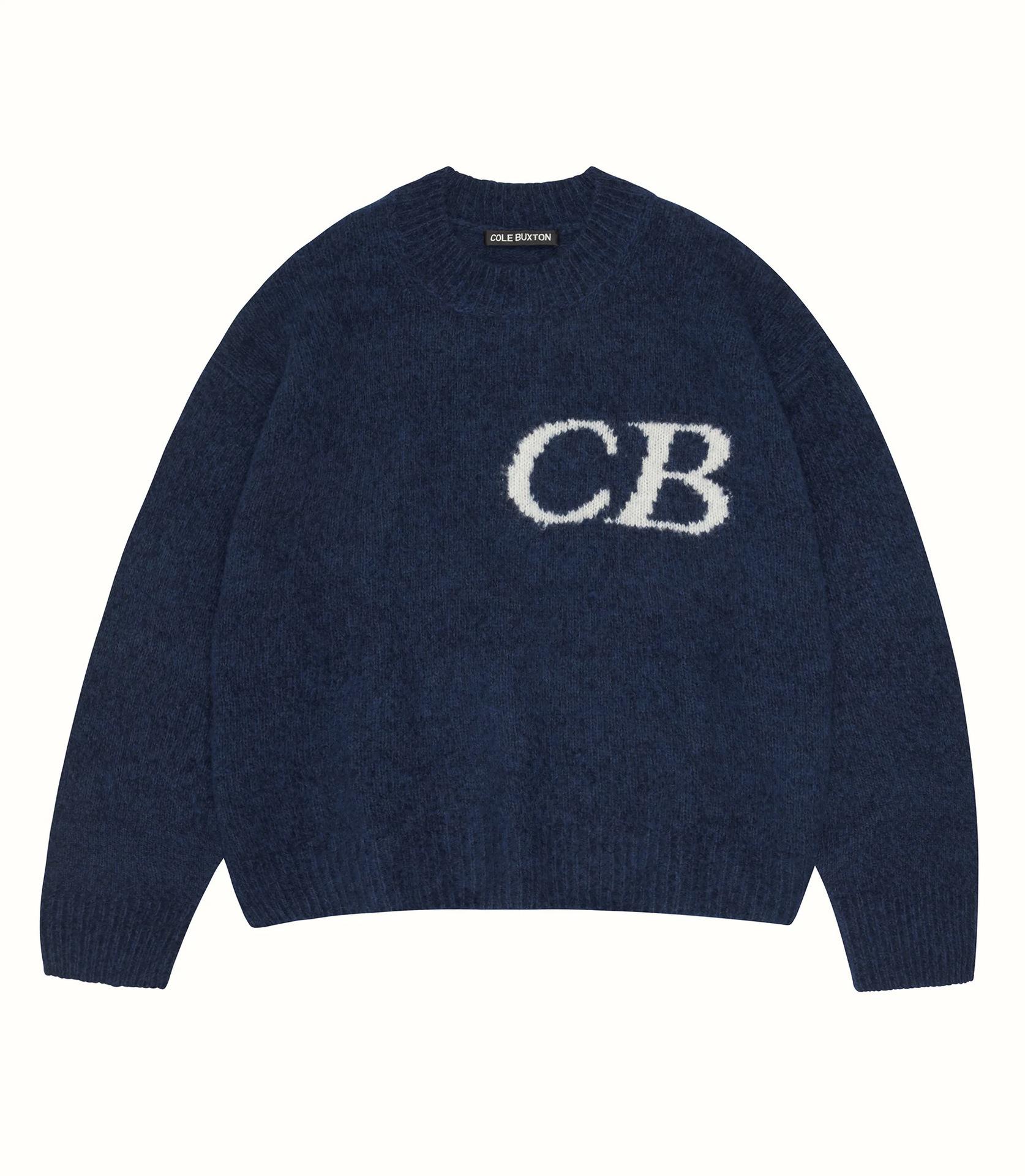 StrideBox CB Trendy Minimalist Logo Jacquard Sweater - Unisex, Loose Fit, Round Neck S
