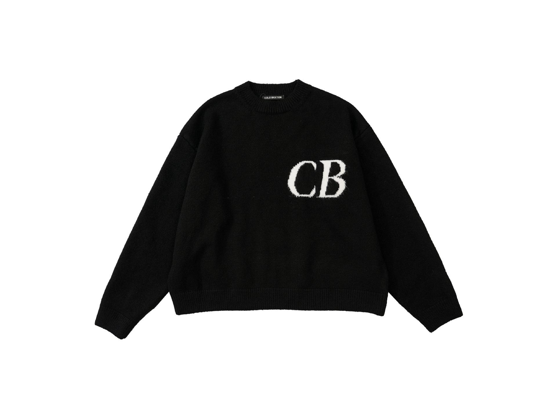 StrideBox CB Trendy Minimalist Logo Jacquard Sweater - Unisex, Loose Fit, Round Neck S