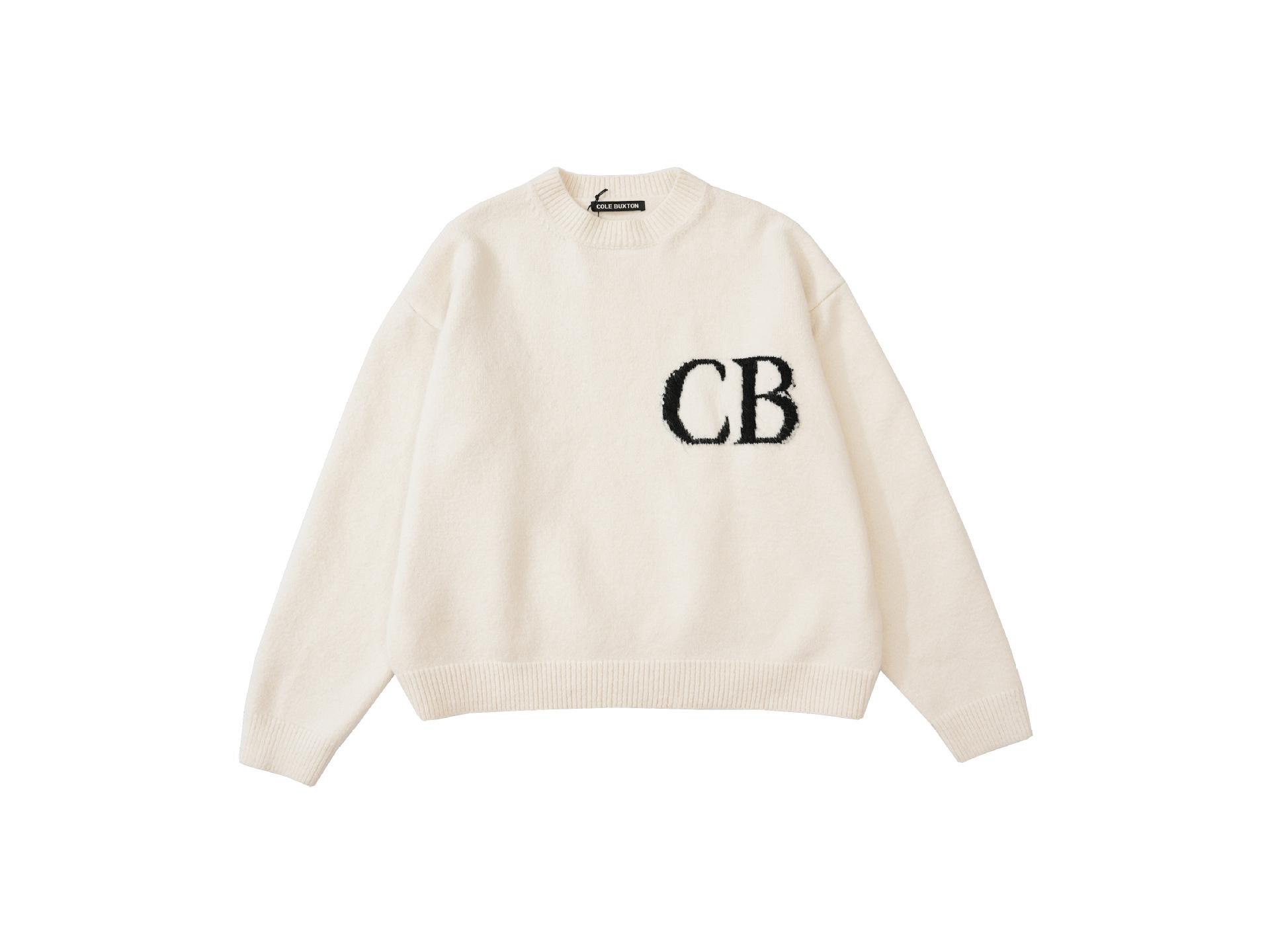 StrideBox CB Trendy Minimalist Logo Jacquard Sweater - Unisex, Loose Fit, Round Neck XL