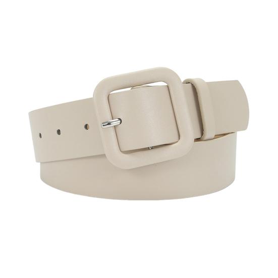Mefalas Vrouwen riem met meerdere gaten, verstelbare lengte, vierkante gesp, kunstleren tailleband, jeans, jassen, snoepkleurige riem beige