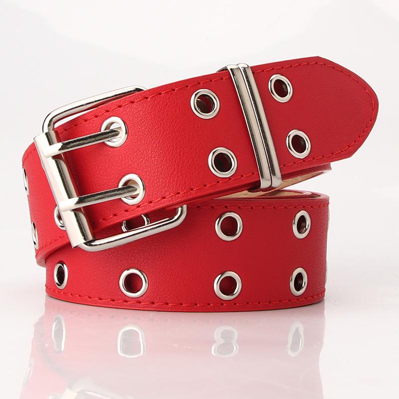 L.RIDING PULO Gepersonaliseerde dubbele uitlaatoogriem, modieuze klinknagel, decoratieve riem, trendy brede riem 105cm rood