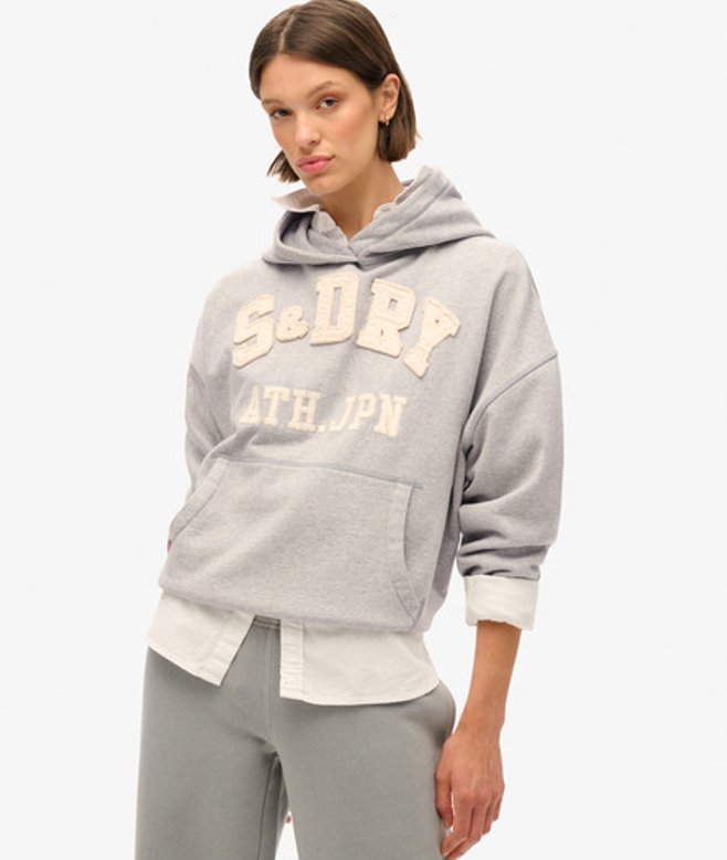 Superdry Athletic Essentials Oversized Hoodie met Applicatie Grijs