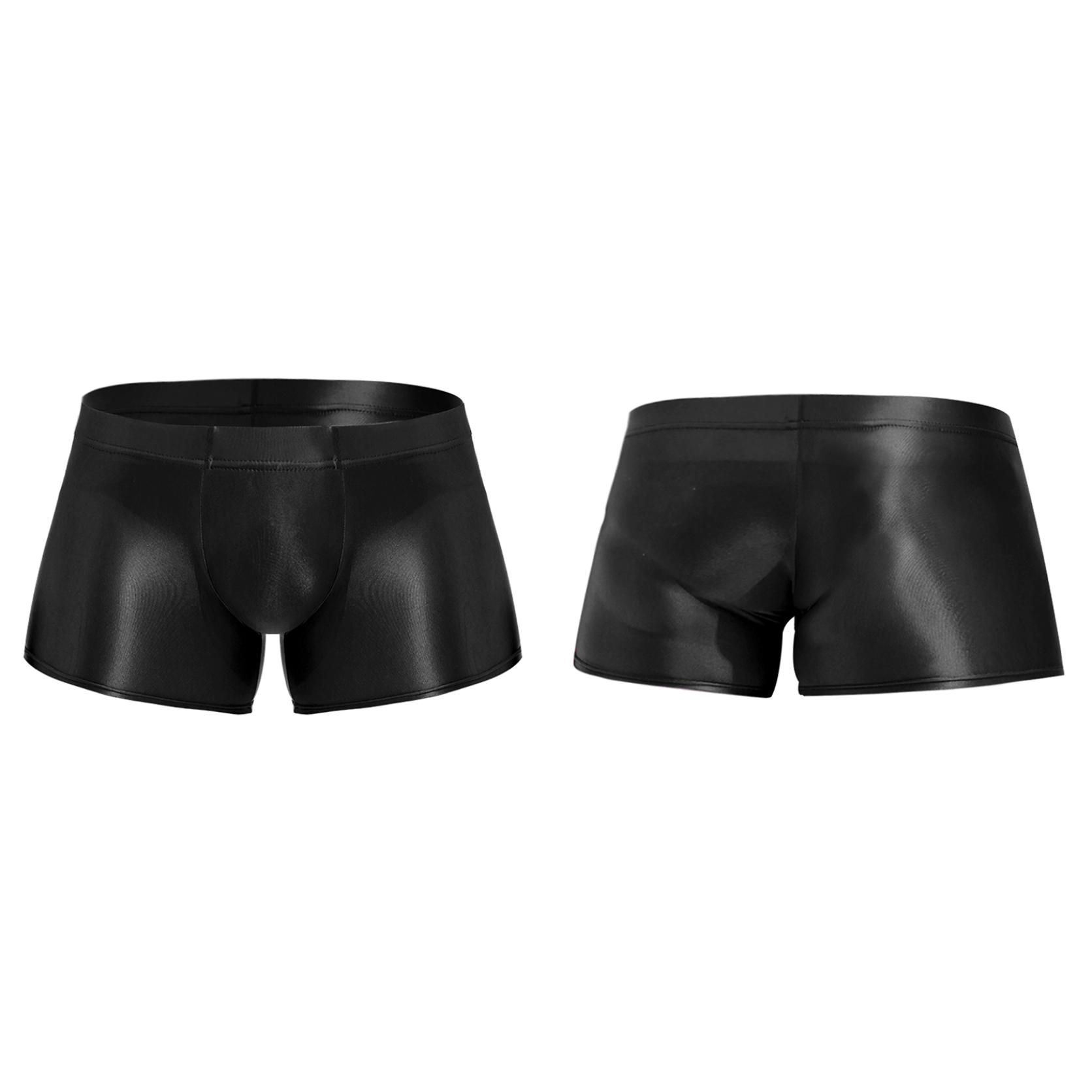 Yunduantong-Adult Heren laagbouw glanzende boxershorts bodems badmode ondergoed laagbouw onderbroeken zwembroeken XL zwart