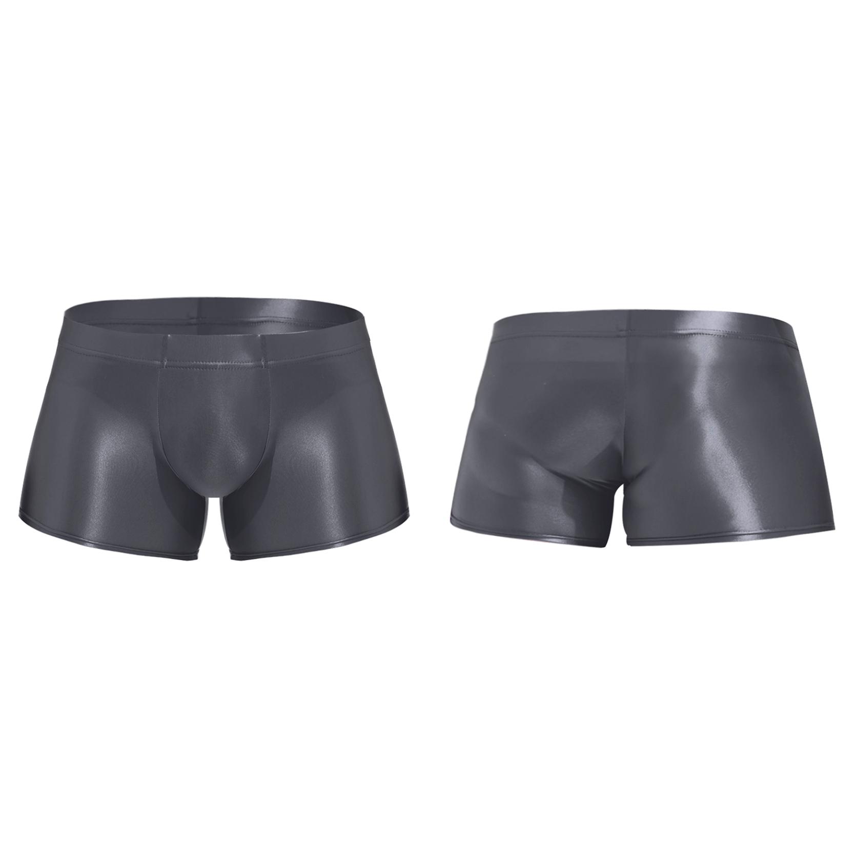 Yunduantong-Adult Heren laagbouw glanzende boxershorts bodems badmode ondergoed laagbouw onderbroeken zwembroeken XL donkergrijze kleur