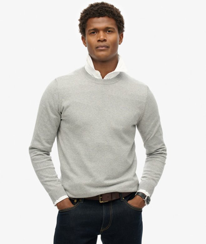 Superdry Trui met Ronde Hals van Biologisch Katoen en Kasjmier Grijs
