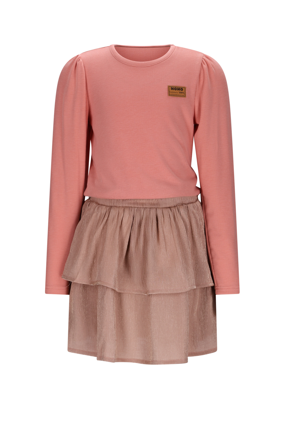 NoNo winter combi jurk meisjes - roze - Moran - jersey top + metallic rok + sjaalriem