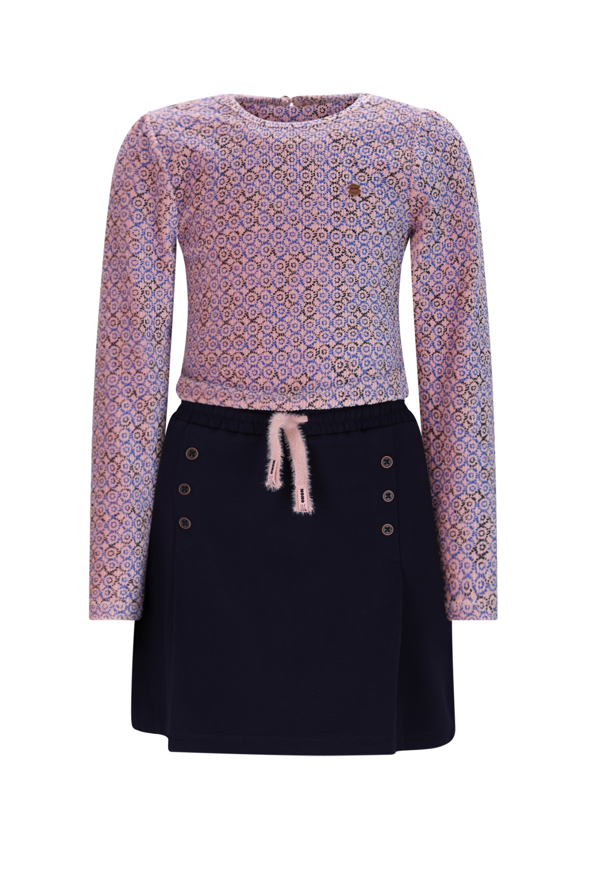 NoNo winter combi jurk meisjes - blauw - Mayal - velvet rib top + interlock rok
