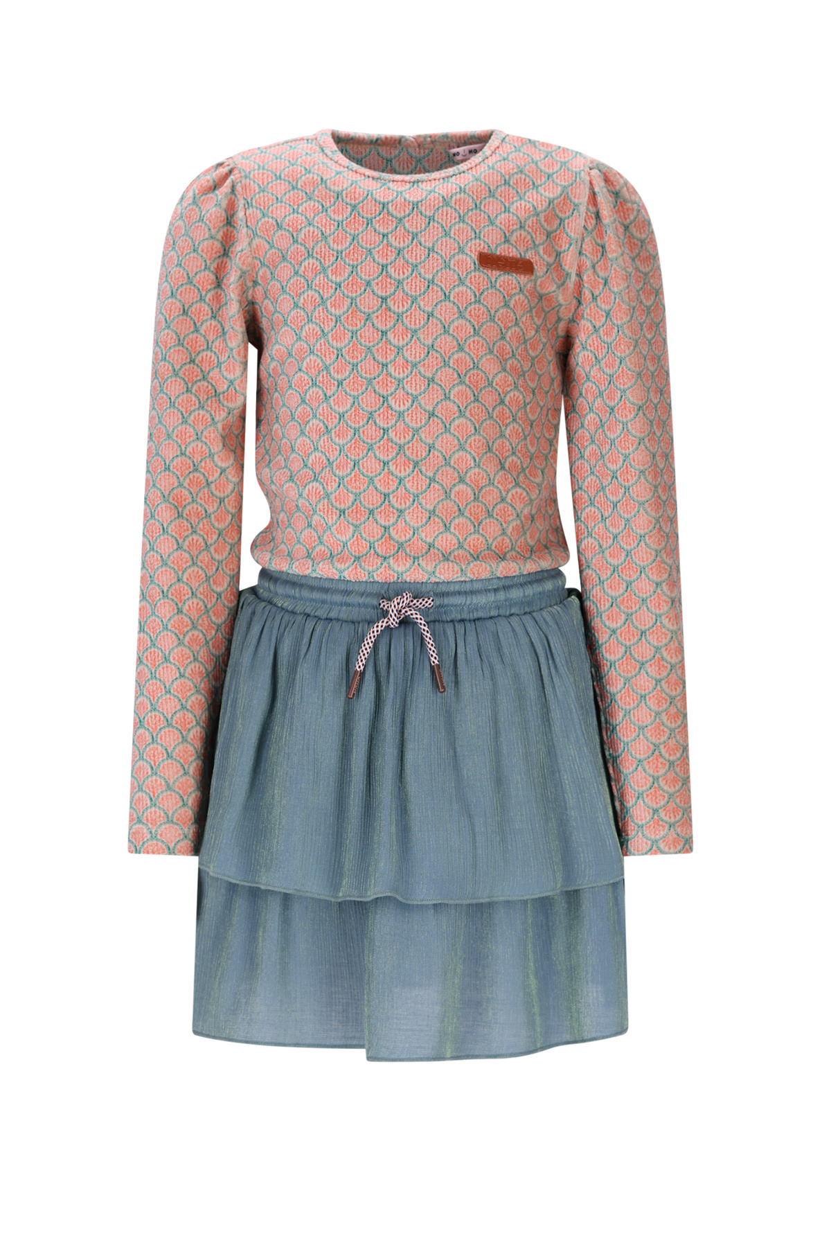NoNo winter combi jurk meisjes - groen - Moran - AOP rib jersey top + plisse rok