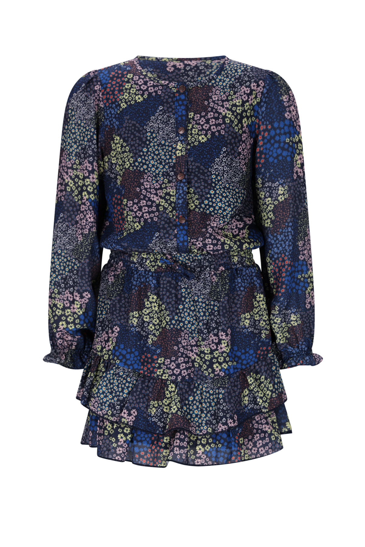 NoNo winter jurk meisjes - navy blauw - Miggy - denim bloem