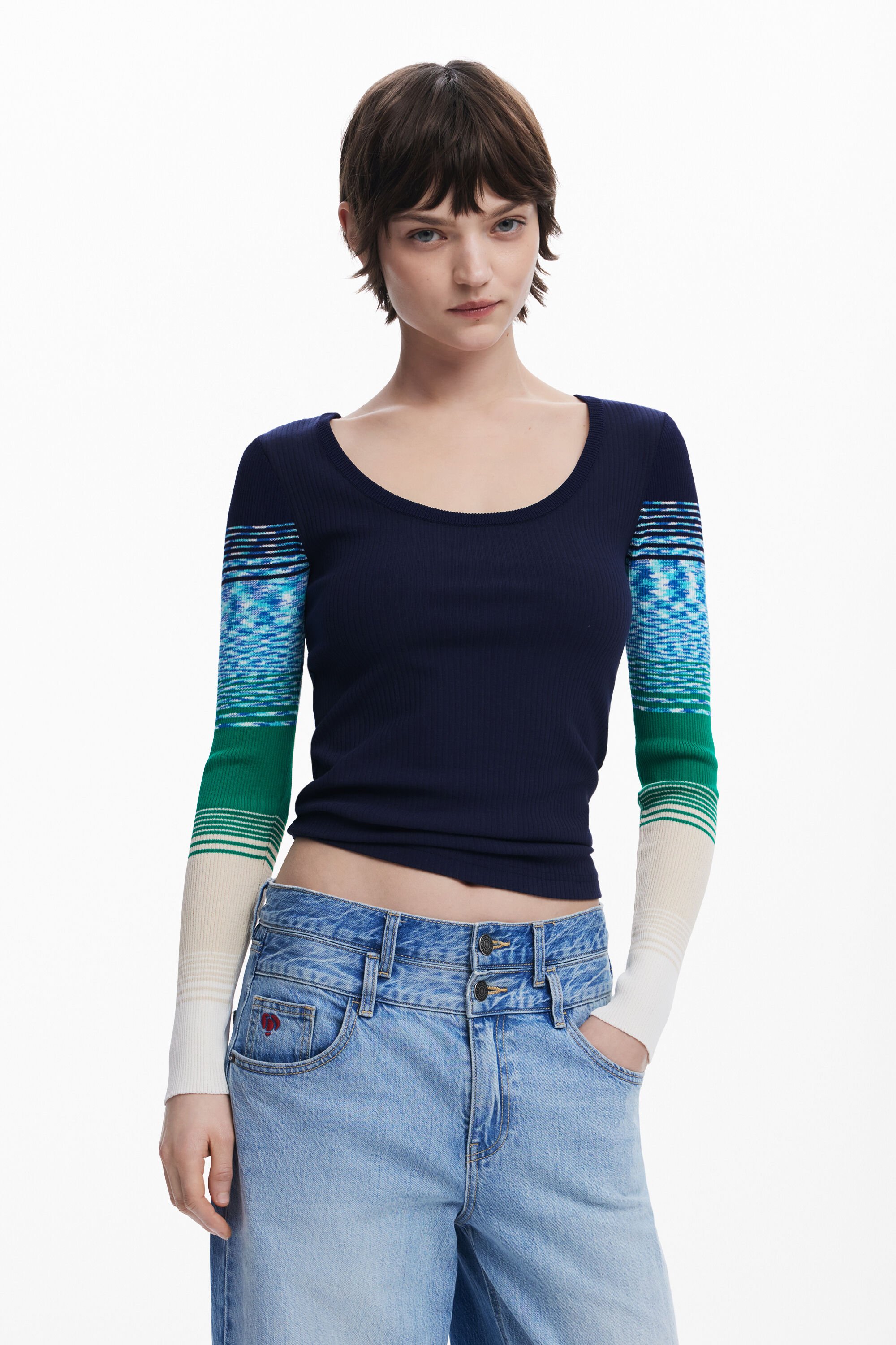 Desigual T-shirt met bedrukte mouwen - BLUE
