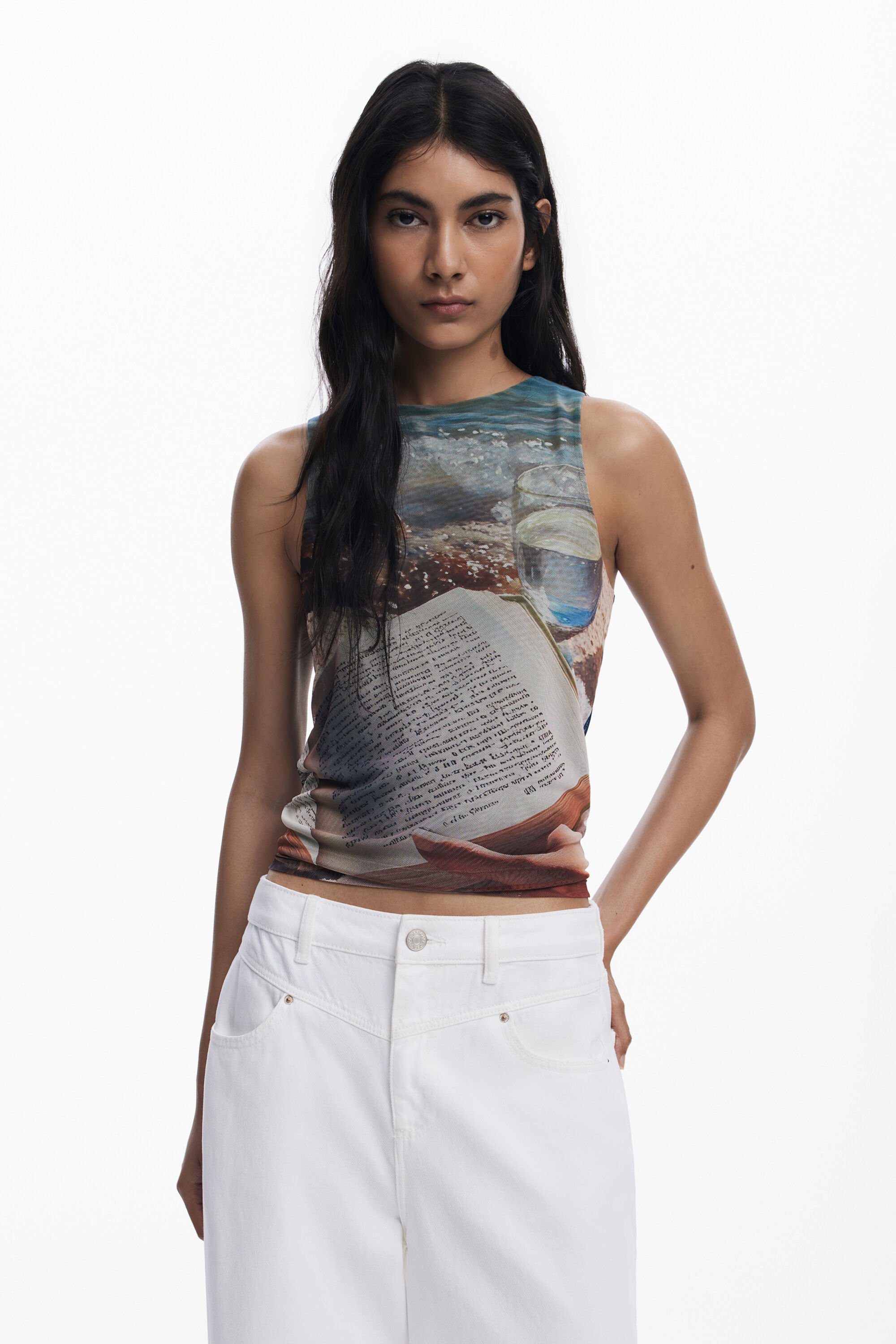 Desigual Mouwloos shirt boek - BROWN